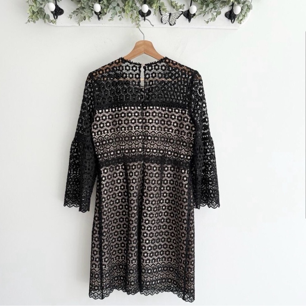 J. Crew Black Daisy Lace Eyelet Bell 3/4 Sleeve Knee Length Dress Size 6 44153